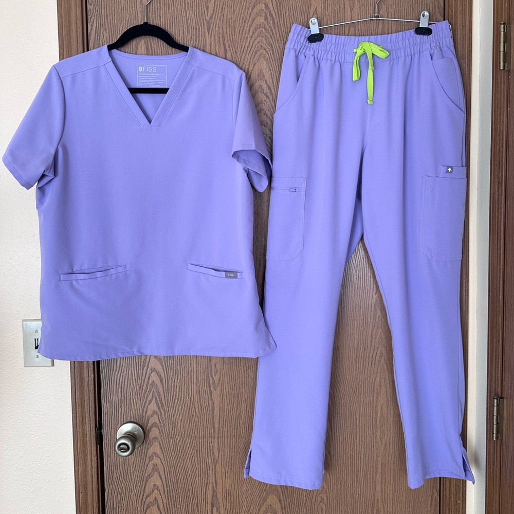 Figs Lavender Dew Scrub Top and Pants Set Kade Cargo